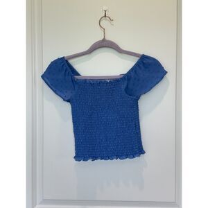 NWT Tru Luv Blue Smocked Cropped Top Size 10